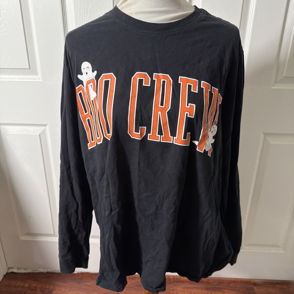Carters Boo Crew T Shirt Womens XL Ghost Halloween Black Long Sleeve